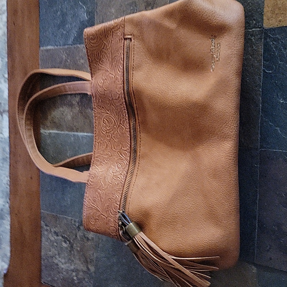 Darcy Marc's London camel small shoulder strap purse.